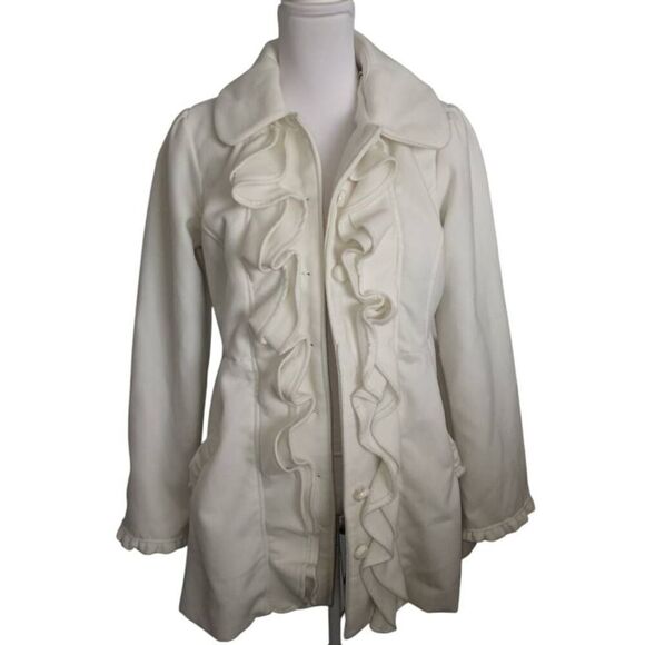 JOLT OFF WHITE RUFFLE COAT SZ.L GUC. - Picture 1 of 8
